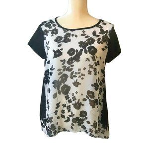 Vince Camuto Sheer Black and White Floral Blouse